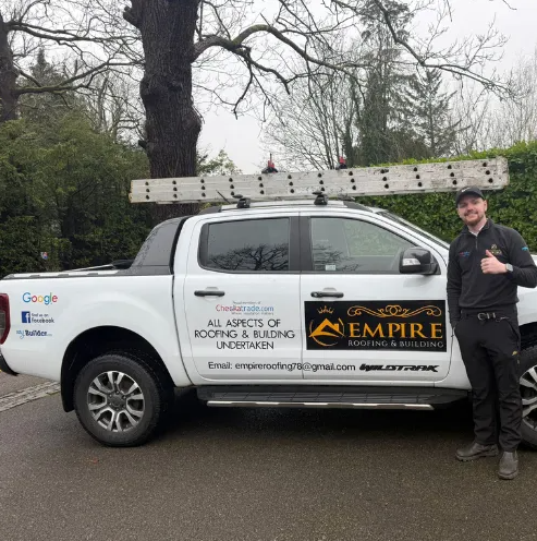 Ely, owner of Empire Roofing Ltd, with the company van